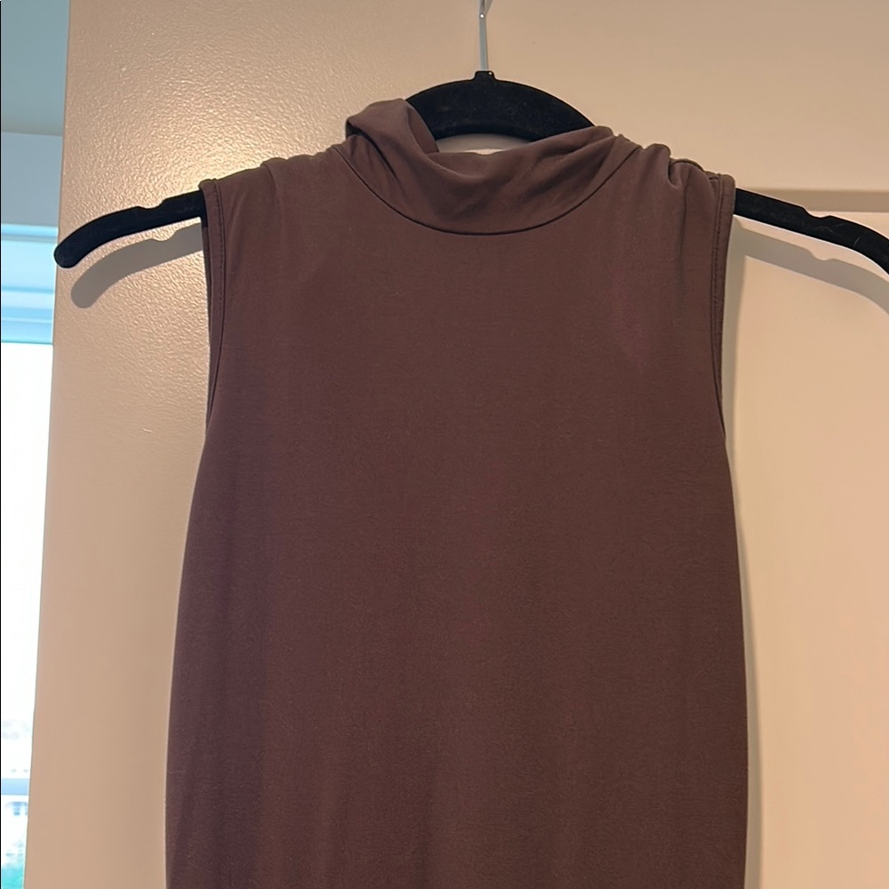 Sleeveless Turtleneck Dress - Mauve Brown